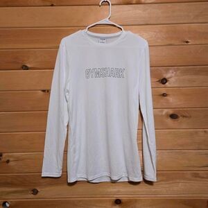 Mens Gymshark White Athletic Athleisure Workout Moisture Wicking Long Sleeve Top